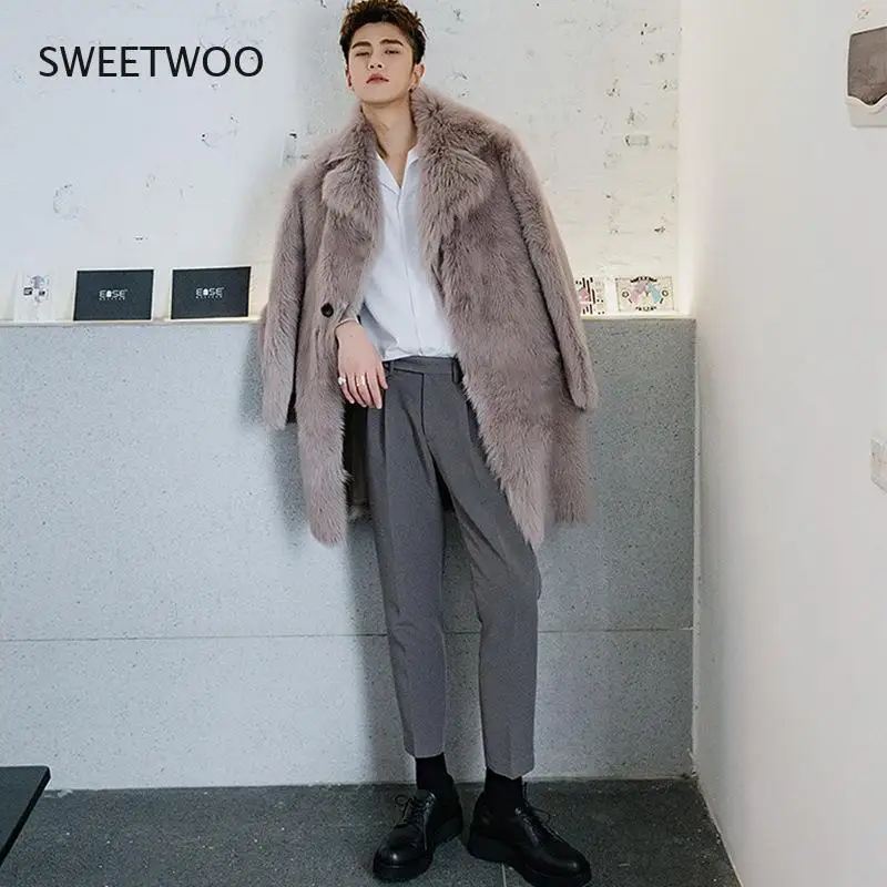 

Winter Men's Fur and Wool Coat New Style Fox Fur Fashion Coat Fur Warm Casual Windbreaker