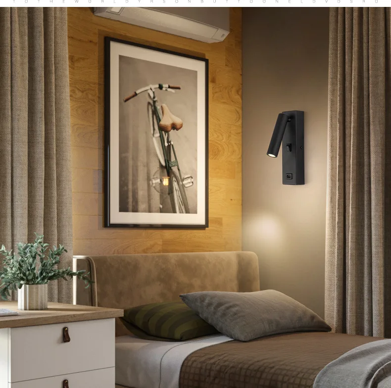 Interior Wall Light 180 Rotatable LED Reading Spotlight Button Switch Bedside Lamp Hotel Corridor (11)