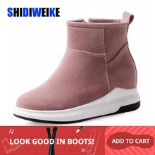 Новые женские зимние ботинки; Зимние ботильоны из флока; женская теплая меховая плюшевая стелька; высокое качество; botas mujer; обувь на молнии; n179