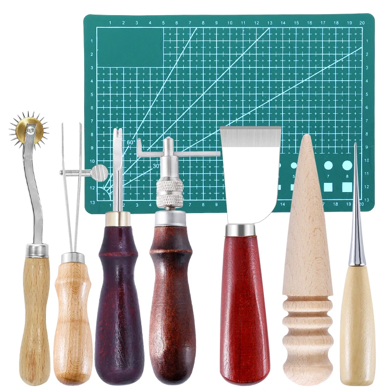 Nonvor 8Pcs Leather Craft Tools Kit Professional DIY Hand Stitching Sewing Punching Carving Work Groover Set Leather Accessories