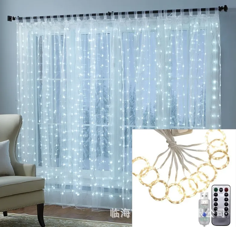 

Hot Selling LED Curtain Light 3X3 M 300 Lamp Remote Control LED Copper Wire Light Curtain Lights Decoration Christmas Lights Hol