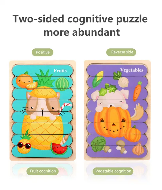 Vokmascot Montessori Wooden Toy  3D Jigsaw Bar Puzzles Children's Creative Story Stacking Matching Puzzle Early Educational Toys 5