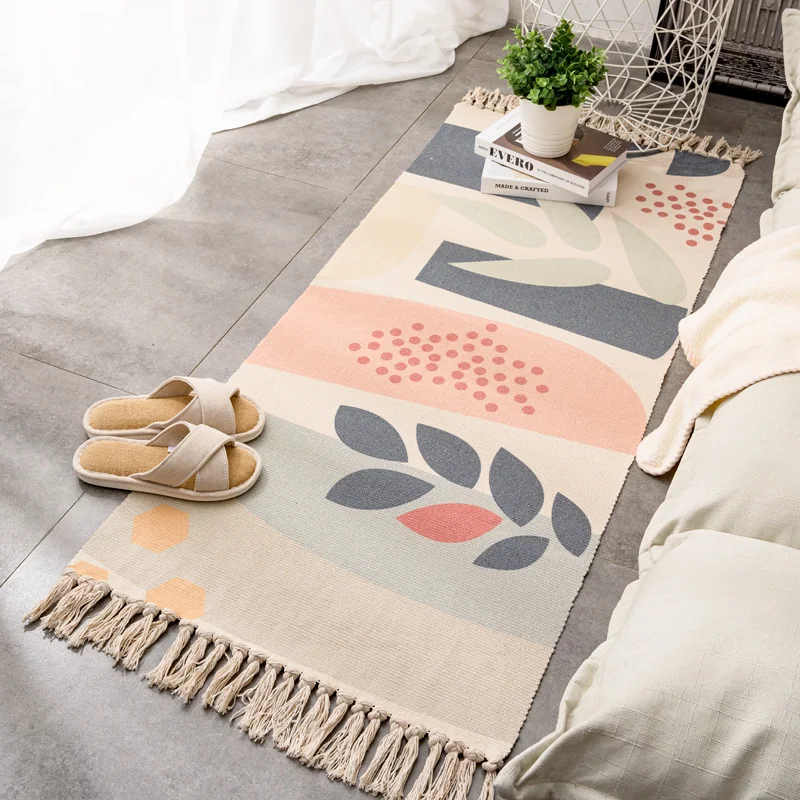 Nordic Fashion Cotton Linen Carpet Woven Long Rugs Bedroom Bedside Door Mat Bohemia Ethnic Tassel Carpet Living Room Big Rugs 5