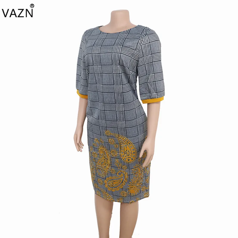 VAZN/лето,, для зрелых, сексуальные,, модные, популярные, для женщин, в клетку, с круглым вырезом, с коротким рукавом, обтягивающее платье по колено, XL6016
