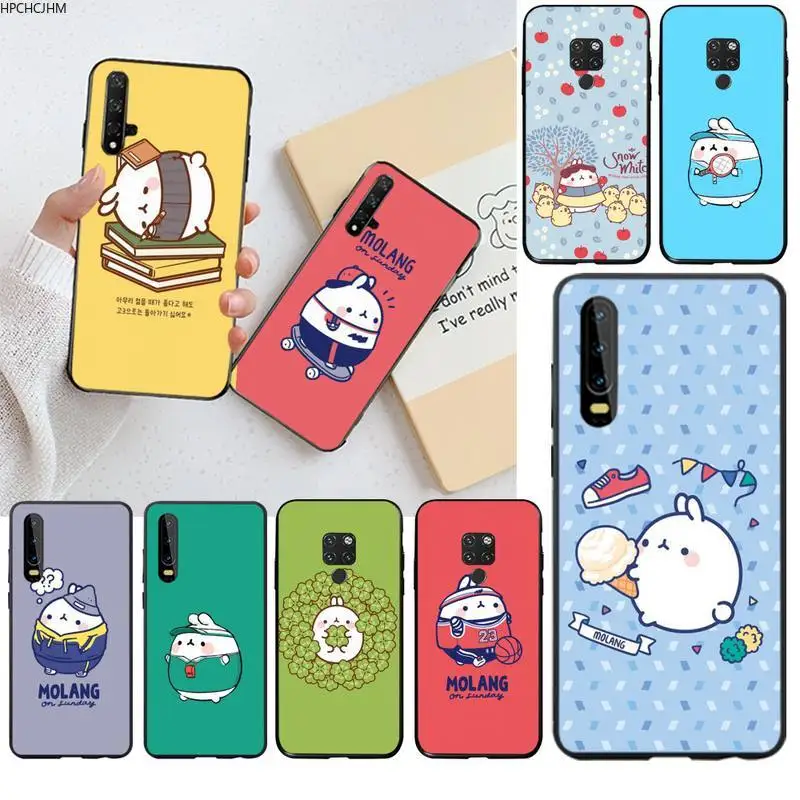 Molang кролики Мультфильм ТПУ черный чехол для телефона корпус Huawei P40 P30 P20 lite Pro Mate 20 P
