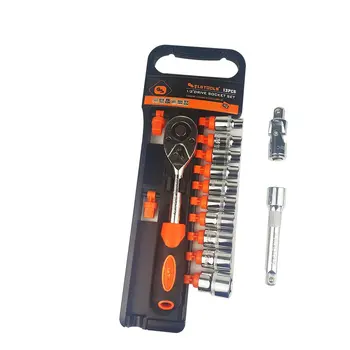 

13PC Ratchet Wrench Set 1/4 "3/8" 1/2 "Cycle Socket Wrench Kit Combination Set Chrome Steel Stick Spanner Equipment Car Repair