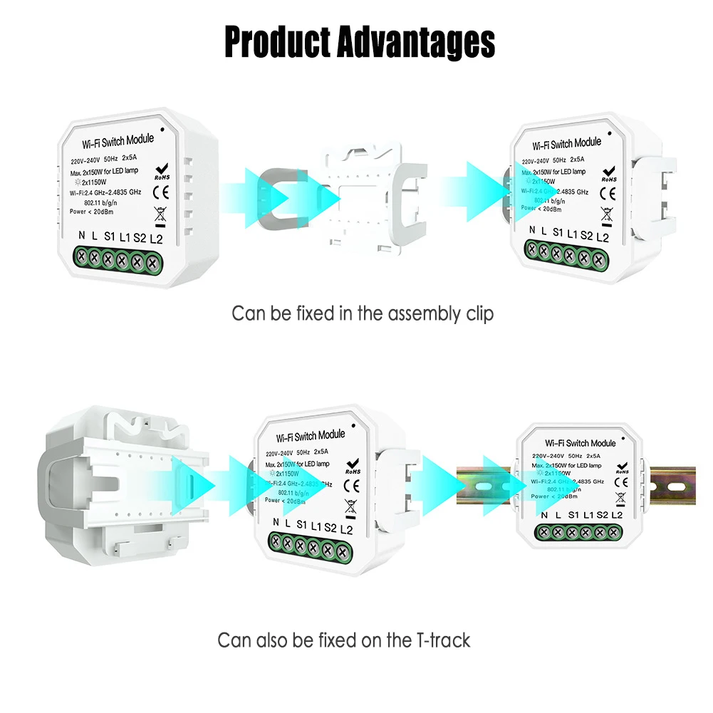2 банды 2 способ Wifi дистанционный переключатель освещения Diy выключатель модуль Smart Life/Tuya приложение дистанционное управление