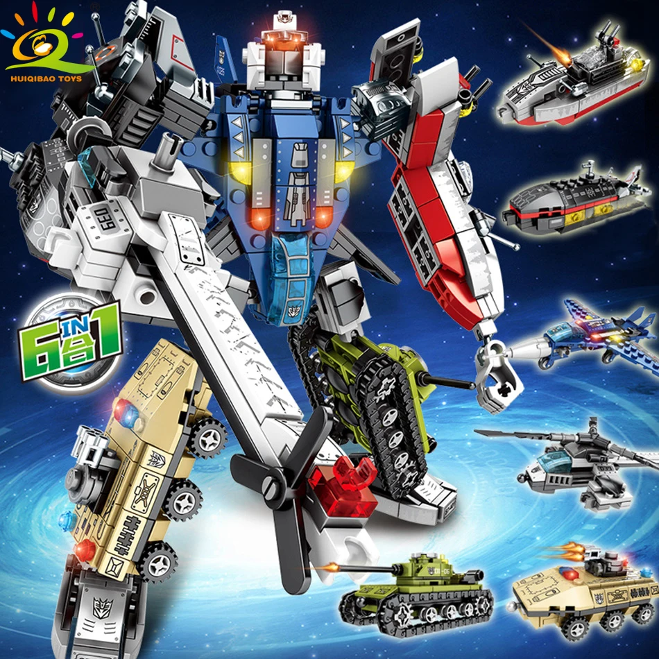 

733PCS 6in1 Deformation robot Building Blocks legoing city military Tanks Helicopter Trucks Bricks Educational Toys for Children