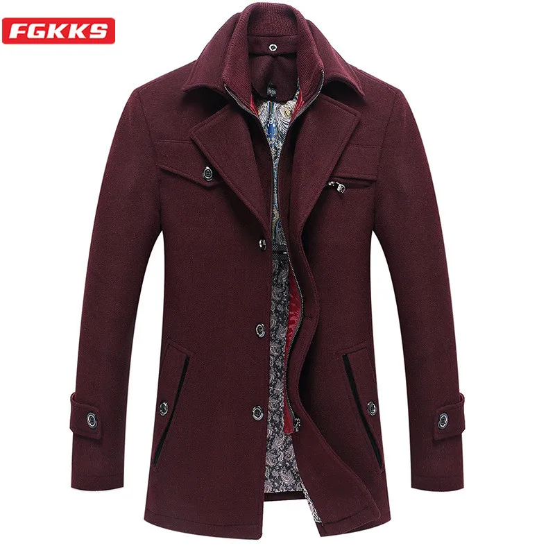 FGKKS Men Wool Blend Coat Winter Brand Men's High Quality Fashion Overcoat Solid Color Casual Wool Coats Male Clothing FGKKS Men Wool Blend Coat Winter Brand Men's High Quality Fashion Overcoat Solid Color Casual Wool Coats Male Clothing