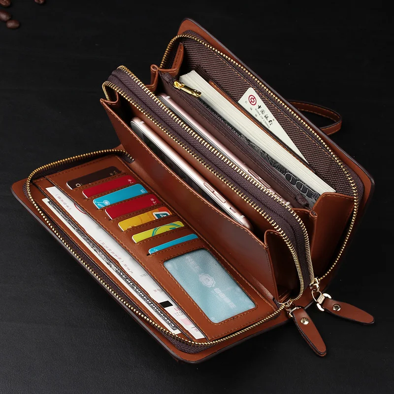 Weysfor Men Wallets With Coin Pocket Double Zipper Male Wallet Long Large Card Holder Business Men Purse Coin Clutch Bag