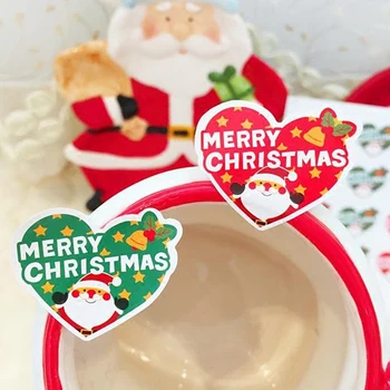 

80Pcs/10Sheets Heart Shaped Merry Christmas Santa Packaging Sealing Label Sticker