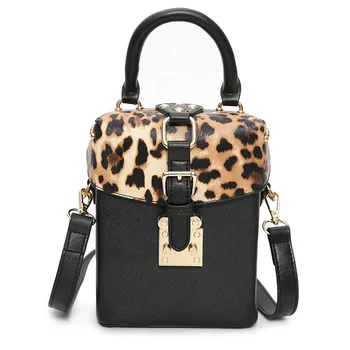 

Women's Handbags 2019 New Fashion Designer Korean Leopard Rivet Box Type Handbag Individual Shoulder Messenger Bag