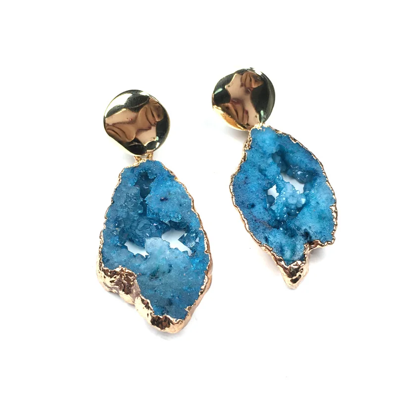 New Fashion Women 12 Colors Handmade Natural Stone Irregular Crystal Agates Stone Earrings 20x25-25x35mm