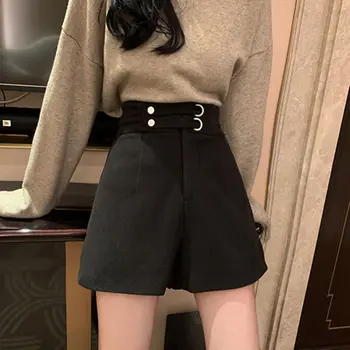 

2020 woolen shorts loose High Waist Wide Leg boots show thin A-line casual women's wear