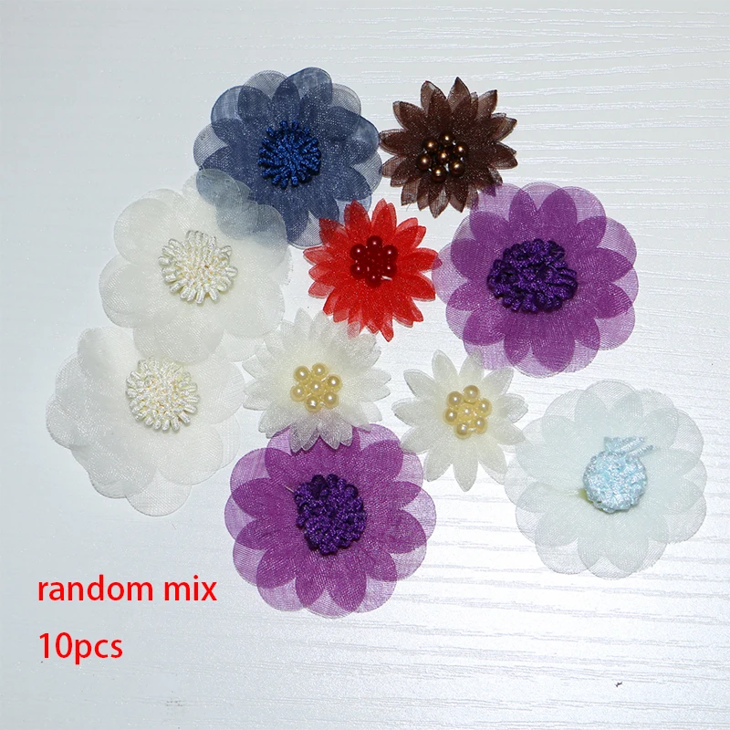 10Pcs mixed for sale 10 шт./упак. Ручной Работы Стразы из бисера DIY из органзы, с розами цветами своими руками шитьё вручную небольшой Свадебная вечеринка ремесленный декоративный значки - Цвет: 10Pcs mixed for sale