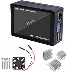 Raspberry Pi 4 – boîtier écran tactile 3.5 pouces, ventilateur de refroidissement, dissipateur de chaleur, moniteur 320x480 pixels, écran LCD TFT 