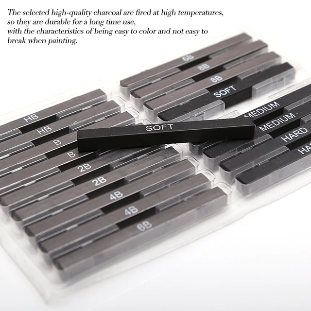 3Pcs Set Art Sketch Compressed Charcoal Bars Sticks Rods 10x10x65mm Soft /  Medium / Hard Artist Drawing For Details Processing