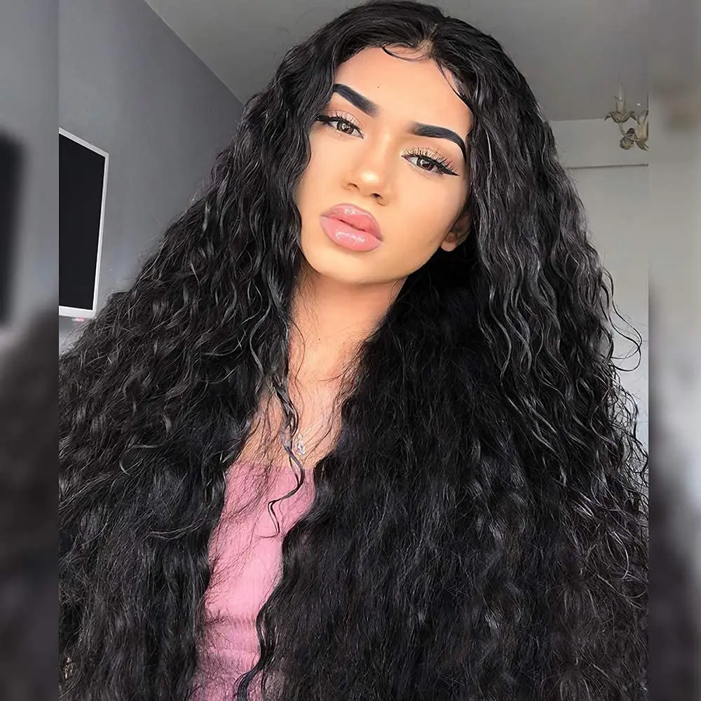 ENTRANCED STYLES Long Curly Wigs for Black Women Black Synthetic Wig Middle Part Heat Resistant Curly Wavy Wig Natural Looking Wig Cosplay Daily Party Use 26 Inch 