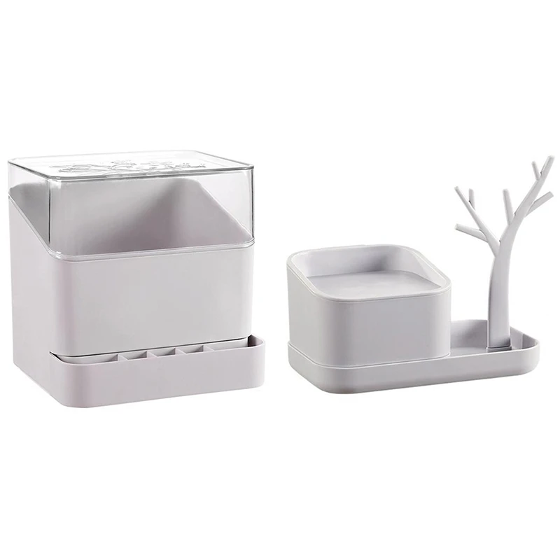 ABUI-2Pcs Jewelry Container Make Up Case Cosmetic Office Boxes Make Up Container Boxes Plastic Storage Box Makeup Drawers Organi