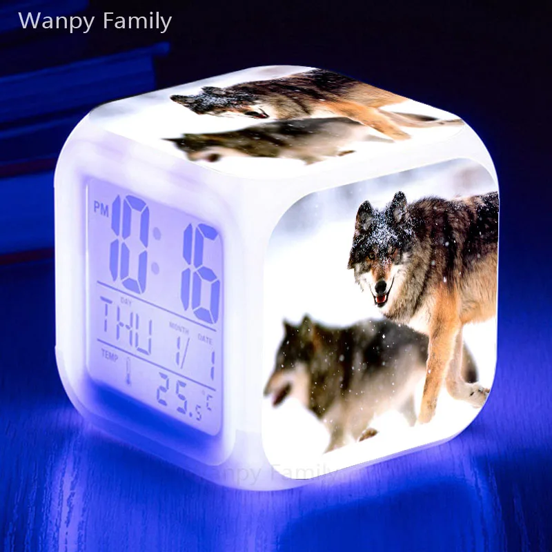 Arctic snow Wolf LED Будильник 7 цветов Светящиеся цифровые часы для детей подарок