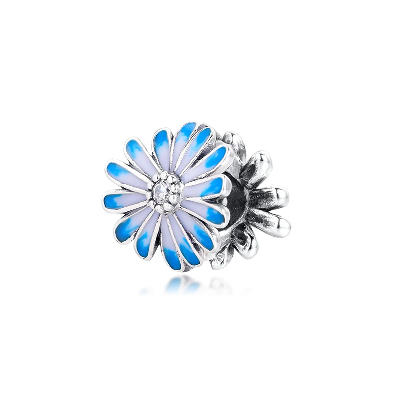 

Charms fits for Bracelets Necklaces 100% 925 Sterling Silver Jewelry Blue Daisy Flower Beads Free Shipping
