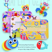 Детские деревянные блоки с рисунком, животные, пазлы, Обучающие игрушки, обучающие сортировки, укладка