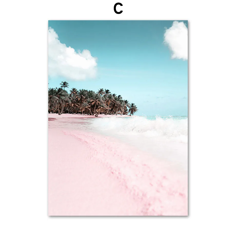 Sea-Beach-Pink-Parasol-Car-Coconut-Tree-Wall-Art-Canvas-Painting-Nordic-Posters-And-Prints-Wall (5)