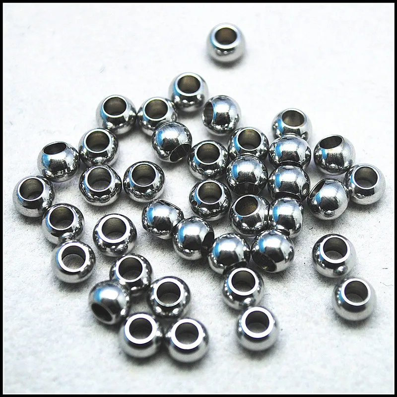 25 шт. нержавеющая сталь одинаковая бисер с большим отверстием 4 мм 6 8 10 круглой