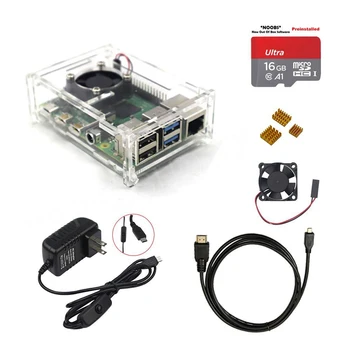 

2019 Latest Original Raspberry Pi 4 Model B Starter Kit Acrylic Case Fan Heatsink HDMI+ power supply charger for RPI4