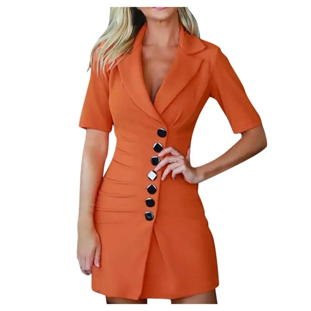 Зимнее платье, Vestidos ropa mujer, сексуальное, с длинным рукавом, v-образный вырез, двубортное, на пуговицах спереди, для работы, платья для женщин, Roupa Feminina Sukienka - Цвет: Orange