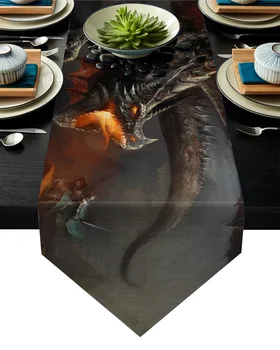 

Dragon-Slaughtering Warriors In The Middle Ages Table Runner Table Flag Home Party Decorative Tablecloth for Wedding