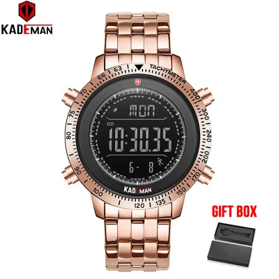 Black rose gold KADEMAN, мужские часы, спортивные цифровые часы, роскошная мода, светодиодный дисплей, наручные часы, мужские часы, полностью стальные, Relogio Masculino - Цвет: Black rose gold