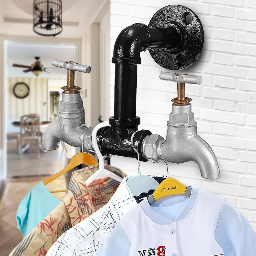 

Decorative Retro Iron Pipe Bracket Hooks Rack wall Mounted Faucet shape Storage Holder Home shop Decor Industrial Pipe Shelf