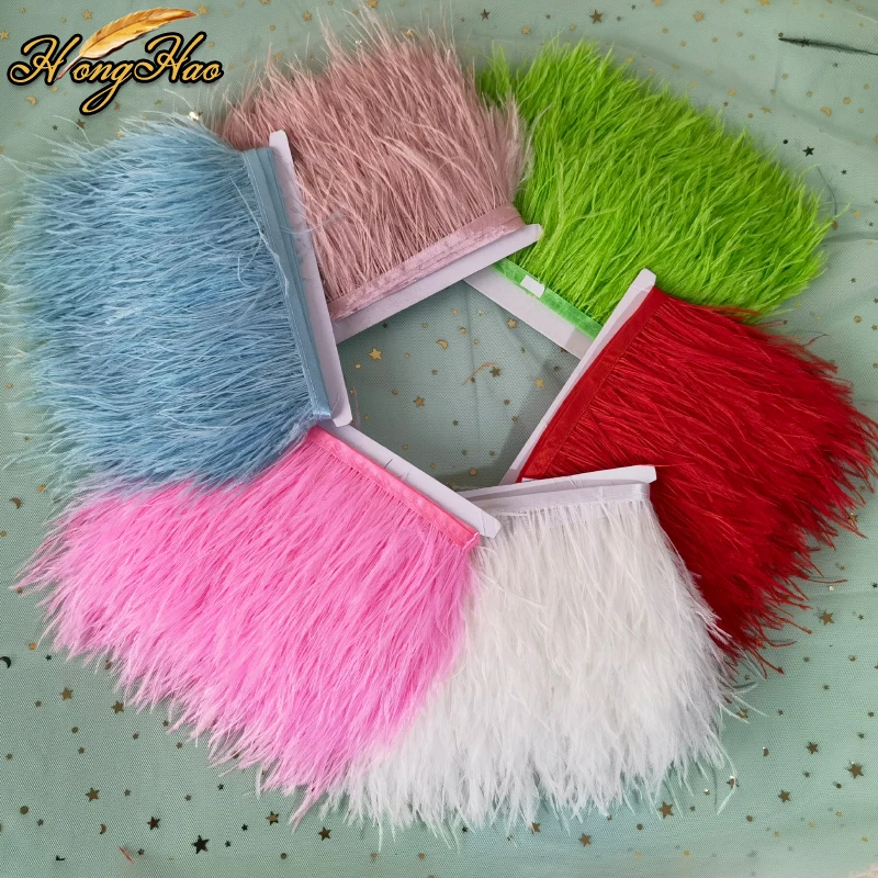 1 meter 8-10cm Multicolor Real Ostrich feather Trims Ribbon White Ostrich for Dress Clothing Decoration Sewing feathers Crafts