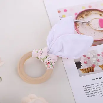 

Handmade Wooden Natural Baby Teething Ring Chewie Teether Bunny Sensory Toy Gift H37A