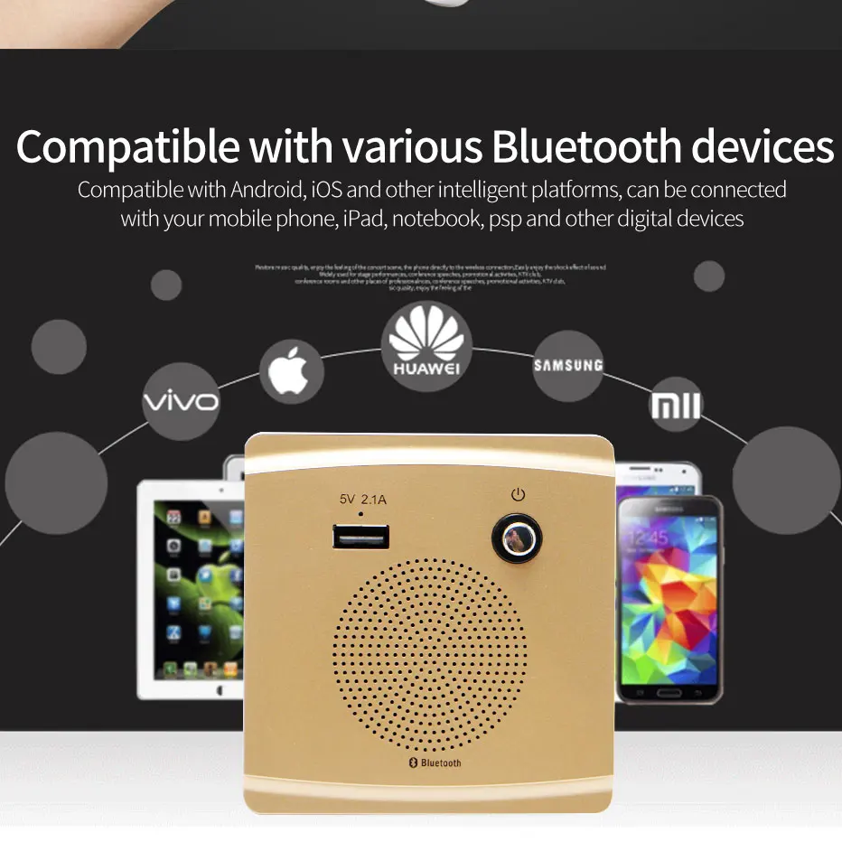 3.2W Bluetooth Speaker Smart Socket Mount Speaker HiFi Music Player 5V 2.1A USB Charging Port