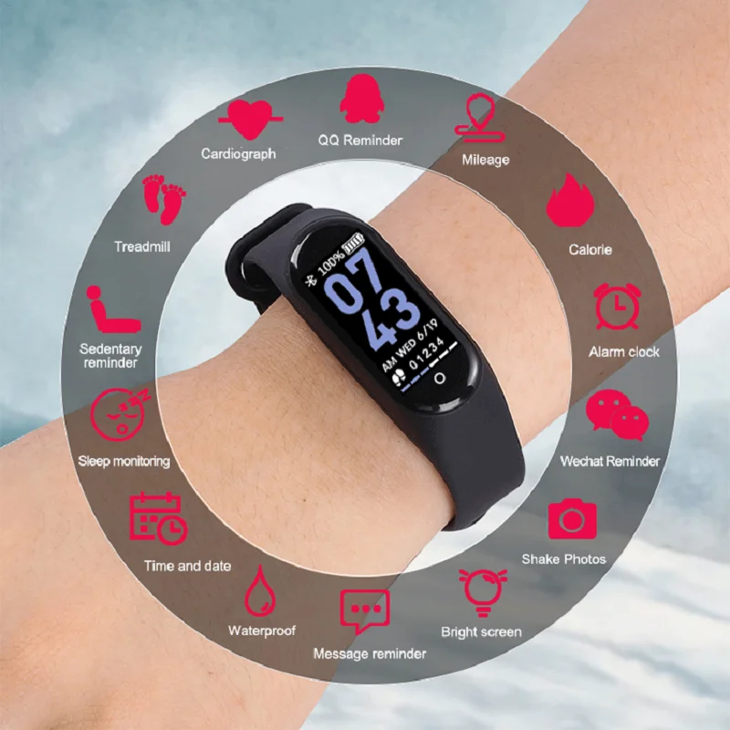 M4 спортивный браслет монитор здоровья Часы heart health с кровяным давлением Водонепроницаемый браслет для мужчин и женщин одежда