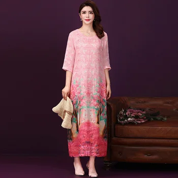 

2020 Summer Literature Art New Fashion Peach Blossom Forest Printed Designs Female Clothes Work Wear Travel Romantic Dress Girl