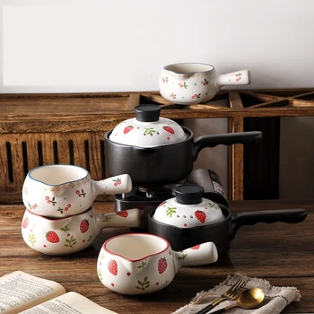 

Home Health Ceramic Cooking Pots Set Non Stick Pan Strawberry Hotpot Cherry Milk Pot Hot Milk Baby Food Supplement Casserole