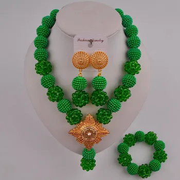 

green african beads jewelry set nigerian wedding necklace FZZ103
