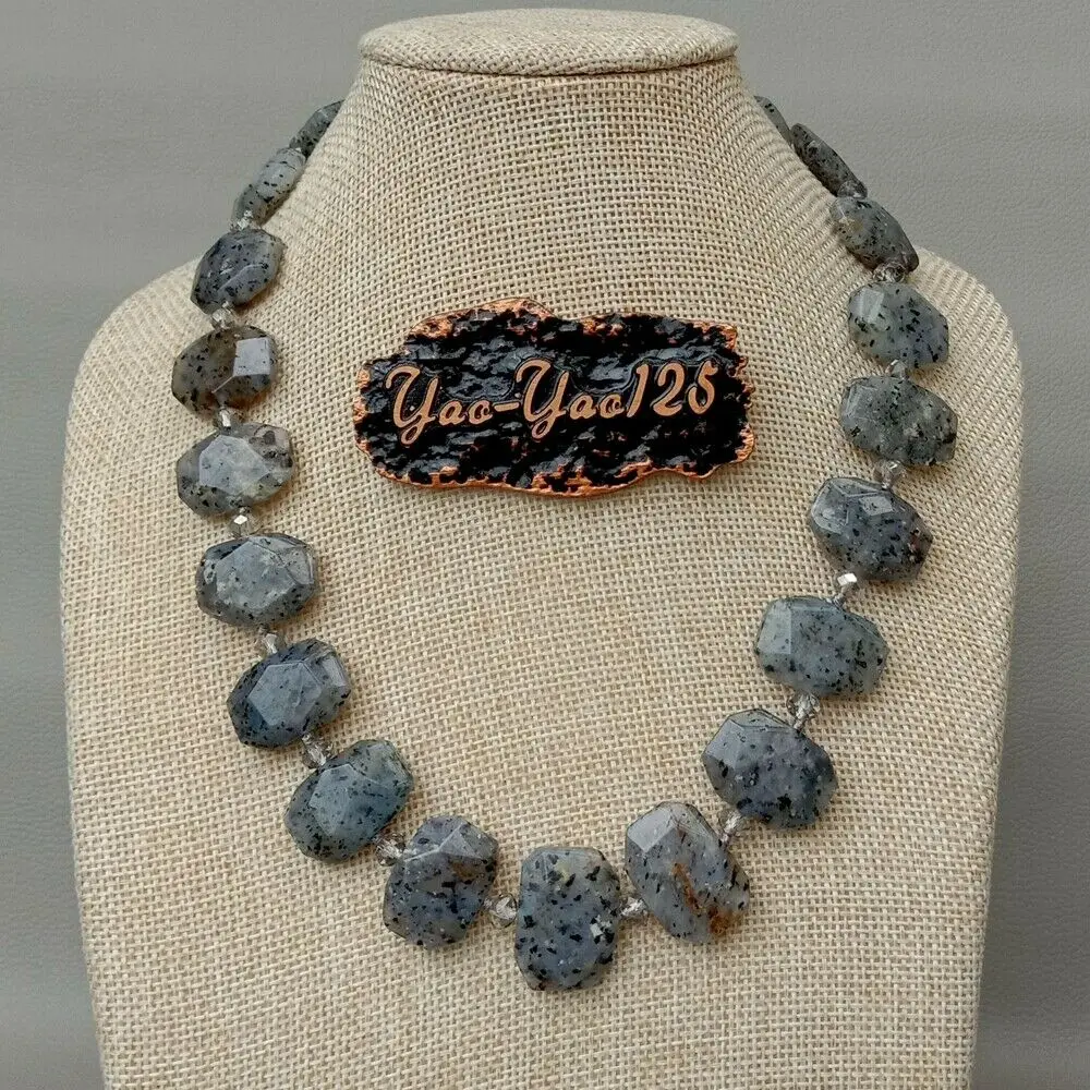 

19'' Natural Faceted Dalmatian Gems Stone Rectangle Nugget Necklace