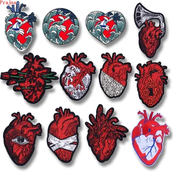 

Prajna DIY Heart Decoration Iron On Patch Red Hearts Stripes On Clothes Jackets T-Shirt Stranger Things Embroidered Stickers DIY