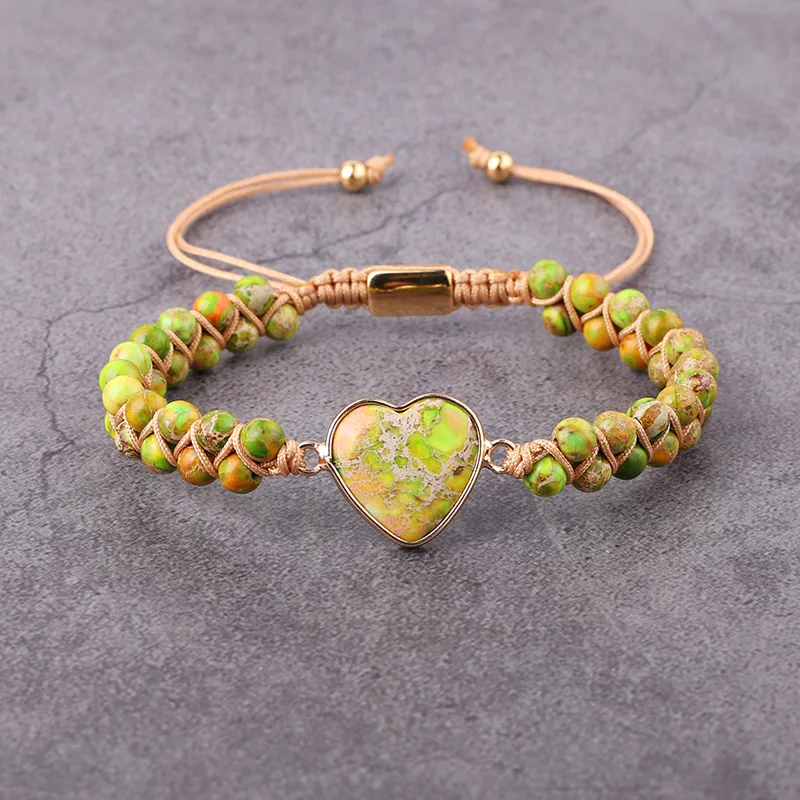 New Design Natural Stone Imperial Heart Charm Handmade Macrame Friendship Bracelet Women