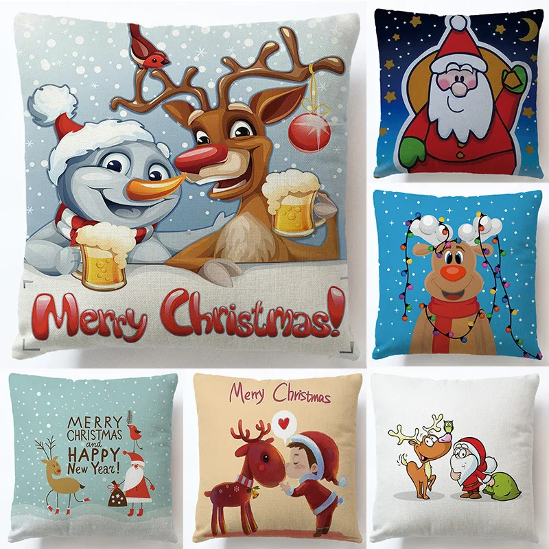 Льняной чехол для подушки Санта Клаус Снеговик подарок на год диван украшение автомобиля 45x45 см Nap Pillowsham наволочка для подушки подарок для малышей