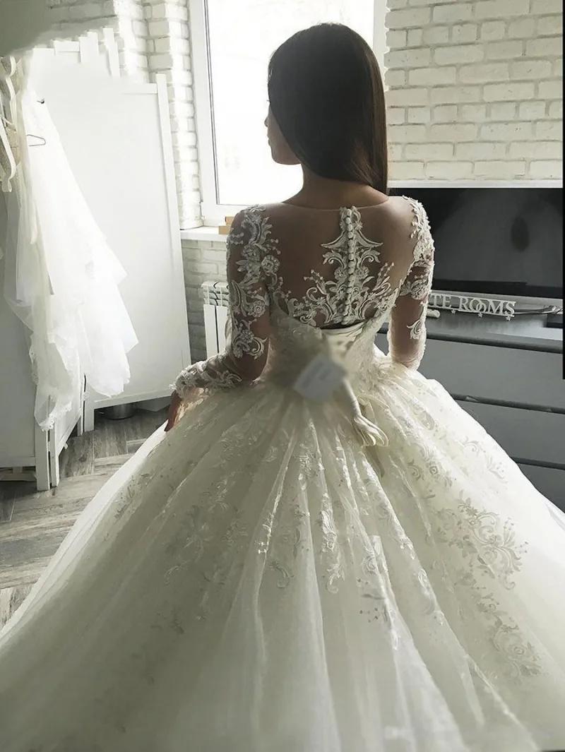 ZL1037 новое бальное платье с длинными рукавами, кружевное свадебное платье, свадебное платье, роскошное платье знаменитостей vestido De Noiva robe de mariee