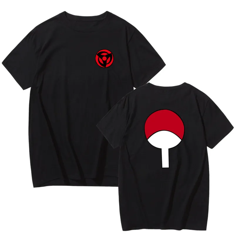 Высокое качество безрукавки "Аниме" Наруто Учиха Саске символ семьи футболка мужская рубашка брендовая Повседневная Уличная Harajuku мода o-образным вырезом - Цвет: black
