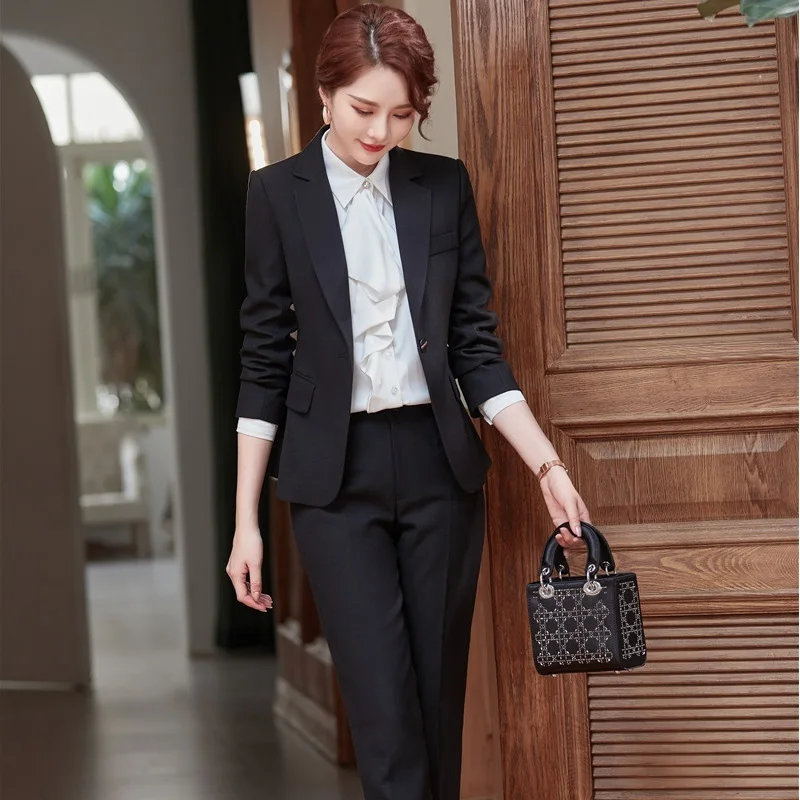Conjunto de chaqueta y pantalones para mujer, traje profesional Formal,  Simple, ajustado, 2 piezas, Otoño e Invierno - AliExpress