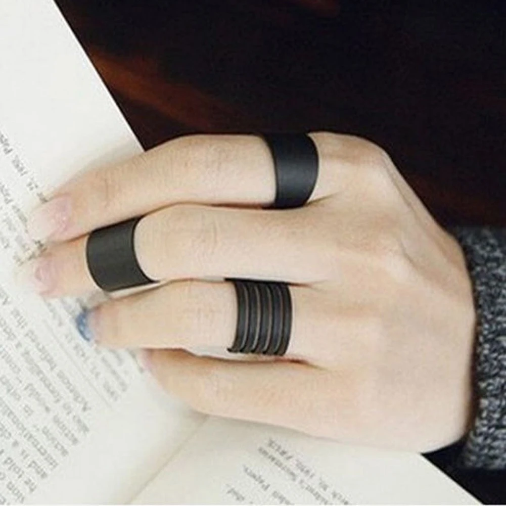 Ring Set Adjustable Rings 3 Pcs Women's Ring Set Punk Cool Black Simple Knuckle Band Mini Rings Rock Charm Jewelry For Party Gifts Open Adjustable