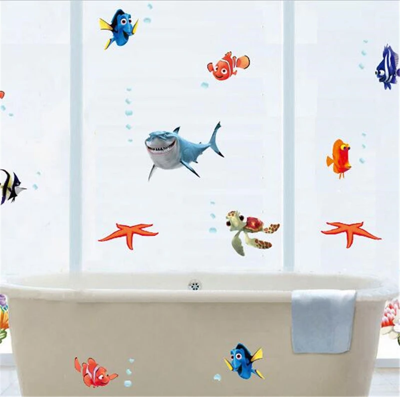 

Мультяшные наклейки, яркие наклейки в виде акулы, украшение на стену, стекло для спальни, ванной, Красочные круги, настенное искусство, домашний декор