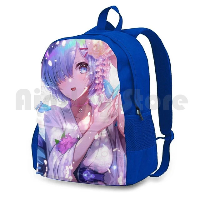 Lexica - Cute anime hiking person with backpack in front of nature scene  with a forest, river, and mountains and a single on a trail sticker,  vintag...
